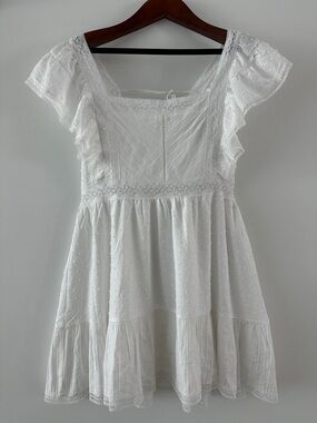 Francesca's Collections White Eyelet Ruffle Sleeve Dress